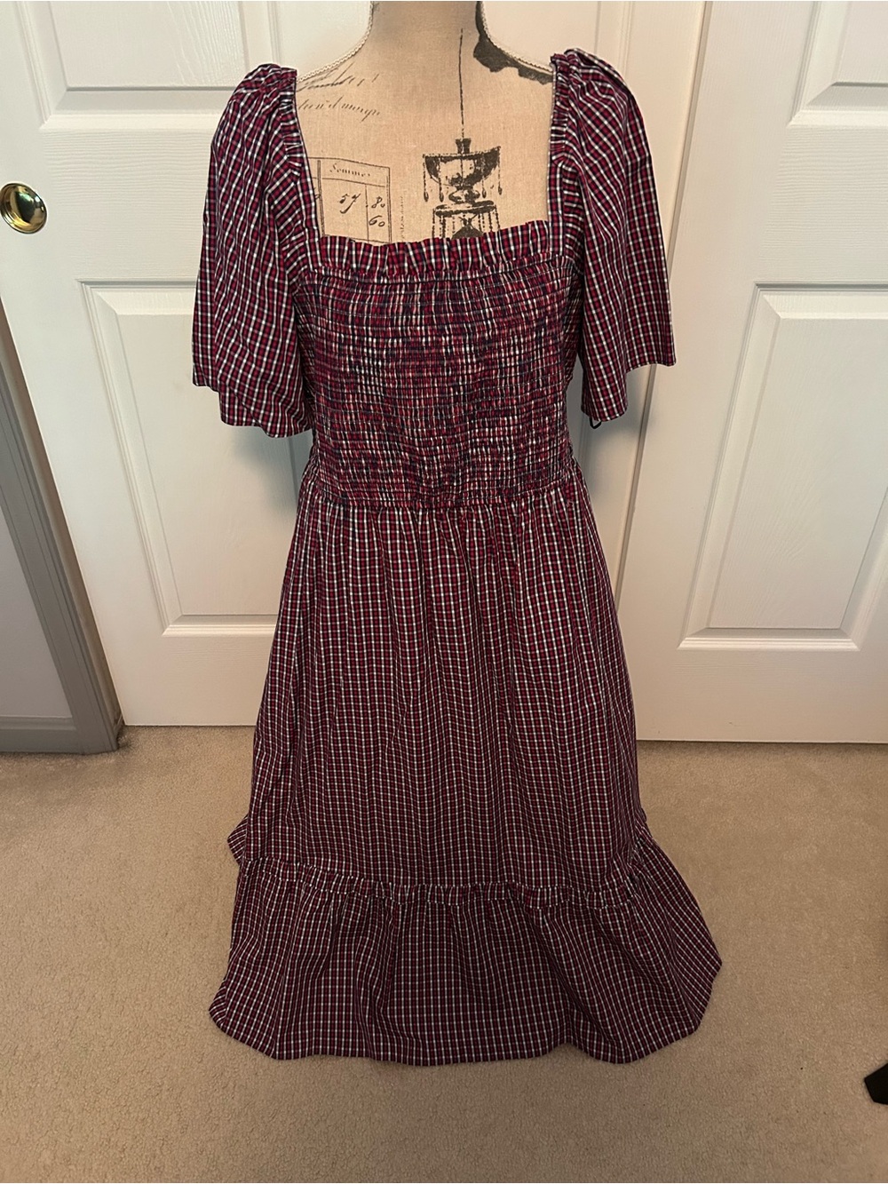Draper James Burgundy Plaid Smocked Maxi Dress